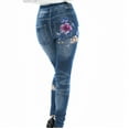 thumbnail image 4 of ALLLIST Blue Women's Stretch Jeans with Pockets Denim Pants Skinny Floral Pencil Pants for Women, 4 of 5