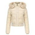 thumbnail image 3 of Idoravan Womens Puffer Jackets Clearance Sale Women's Winter Warm Cotton Jacket Women's Short Plush Detachable Hat Long Sleeved Cotton Jacket Beige XXXL, 3 of 6