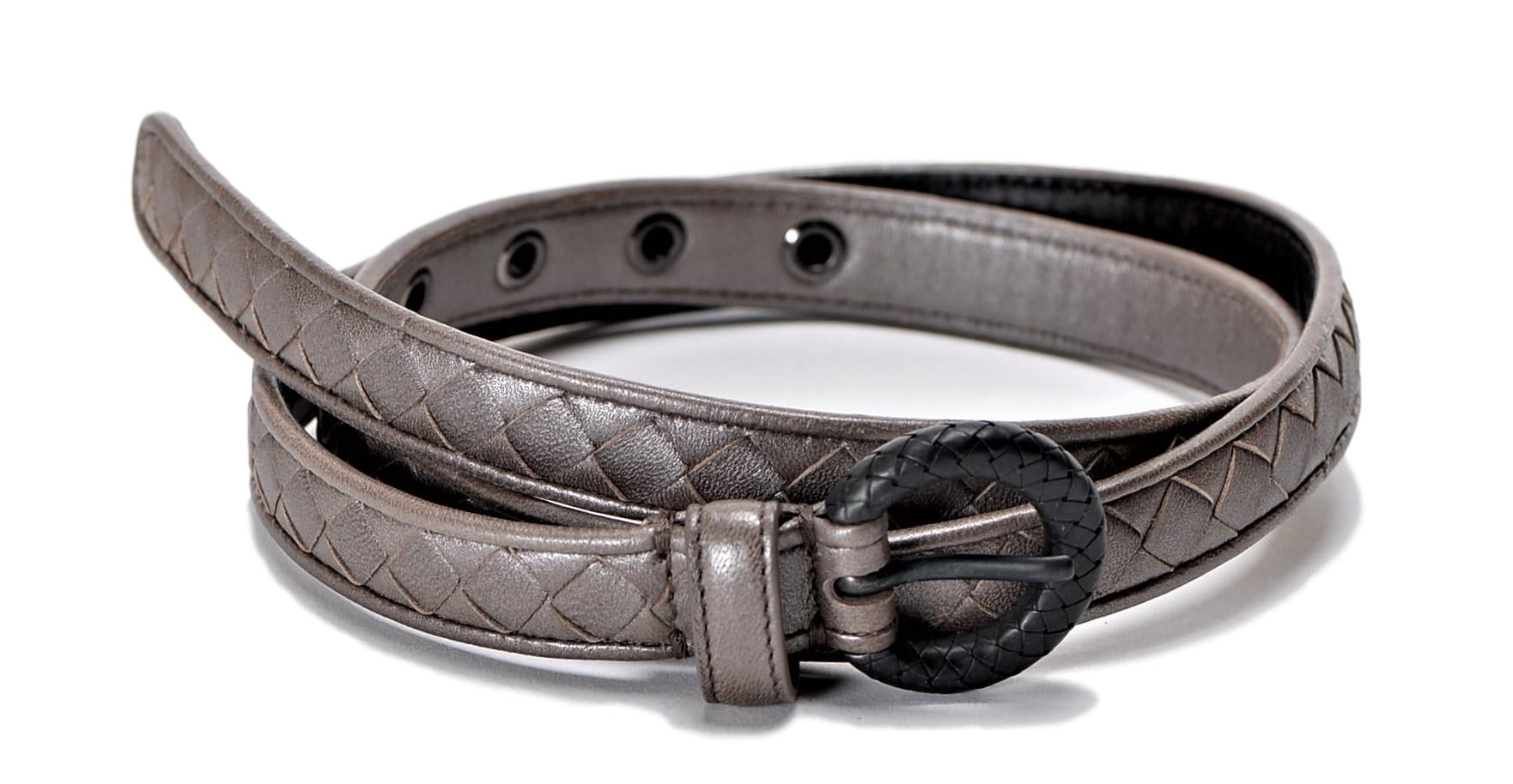 Bottega Veneta - Bottega Veneta Womens Leather Belt Gray EU65 US26