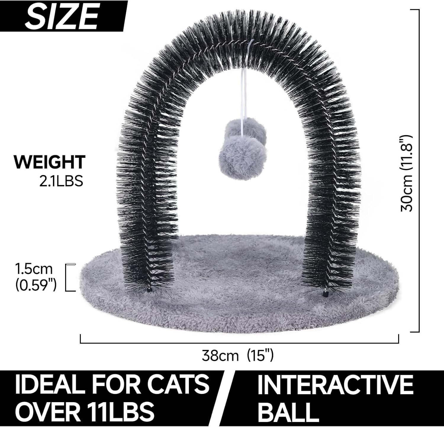 Cat Arch Self Groomer Cat Massager, Cat Grooming Brush with 2 Brushes and Heavy Plush Base, Cat Face and Back Scratchers, Cat Scratchers for Indoor Cats with 2 Toy Plush Balls, Cat Rubbing Post
