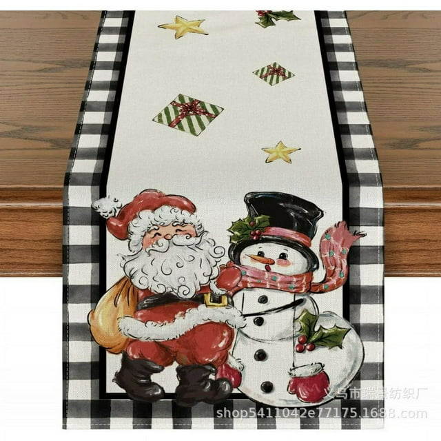 Christmas Table Runner Tree Snowman Home Kitchen Dining Table Decoration Noel Gift Linen Tablecloth