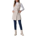 thumbnail image 2 of INSPIRE CHIC Women's Vest Faux Suede Sleeveless Belt Waist Open Front Long Vest Blazer L Beige, 2 of 5