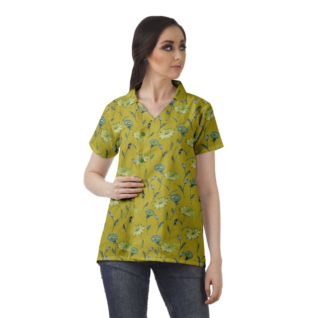 Moomaya Chemise Tunique Style Enveloppant pour Femmes en Coton Décontracté Col Classique Boutonné