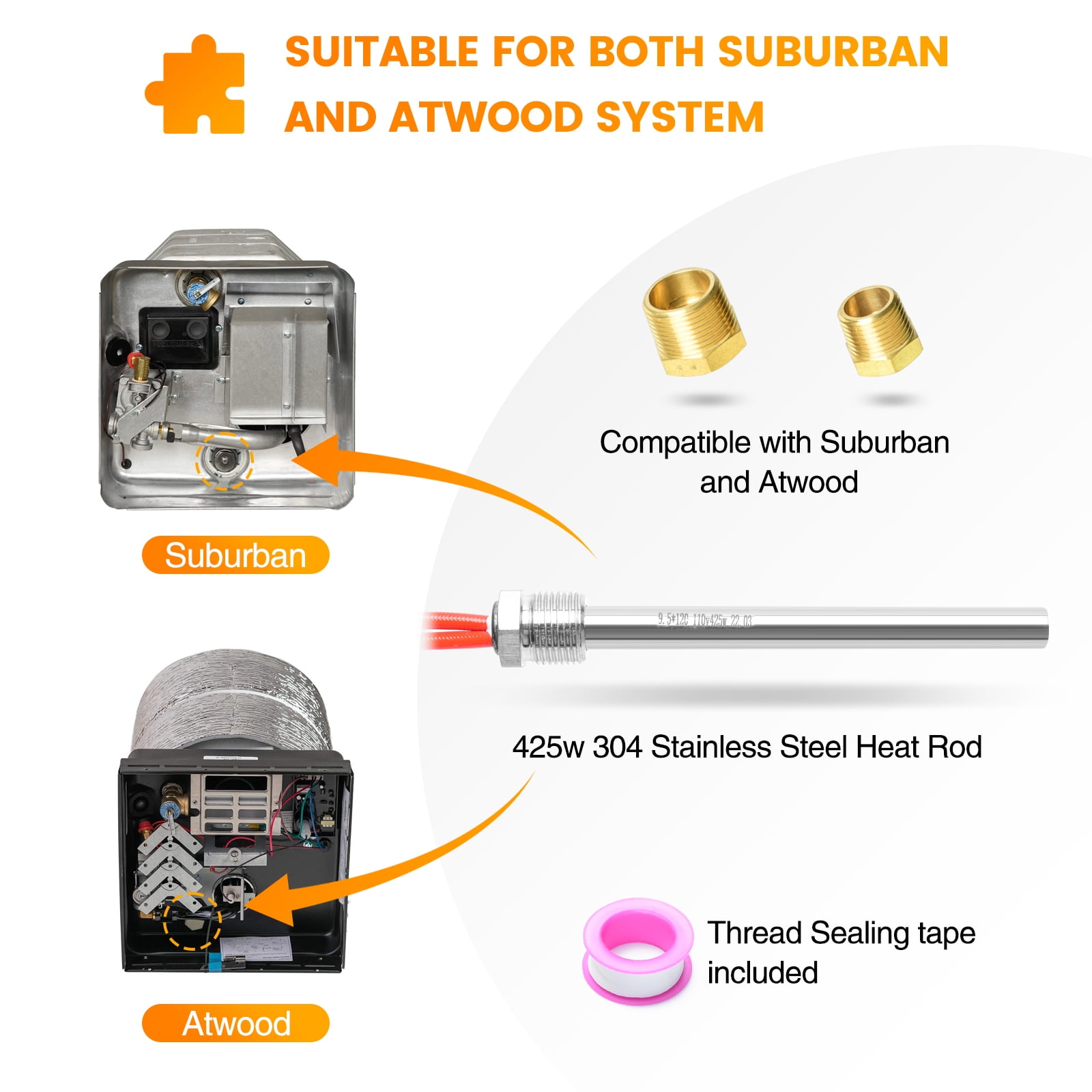 Briidea RV Electric Water Hybrid Heater Kits, Compatible with Suburban and Atwood Water Heater