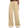 thumbnail image 2 of Beige Wide Leg Sweatpants Women's Wide Leg Sweatpants Double Waisted Baggy Pants With Fashion Clothing, 2 of 6