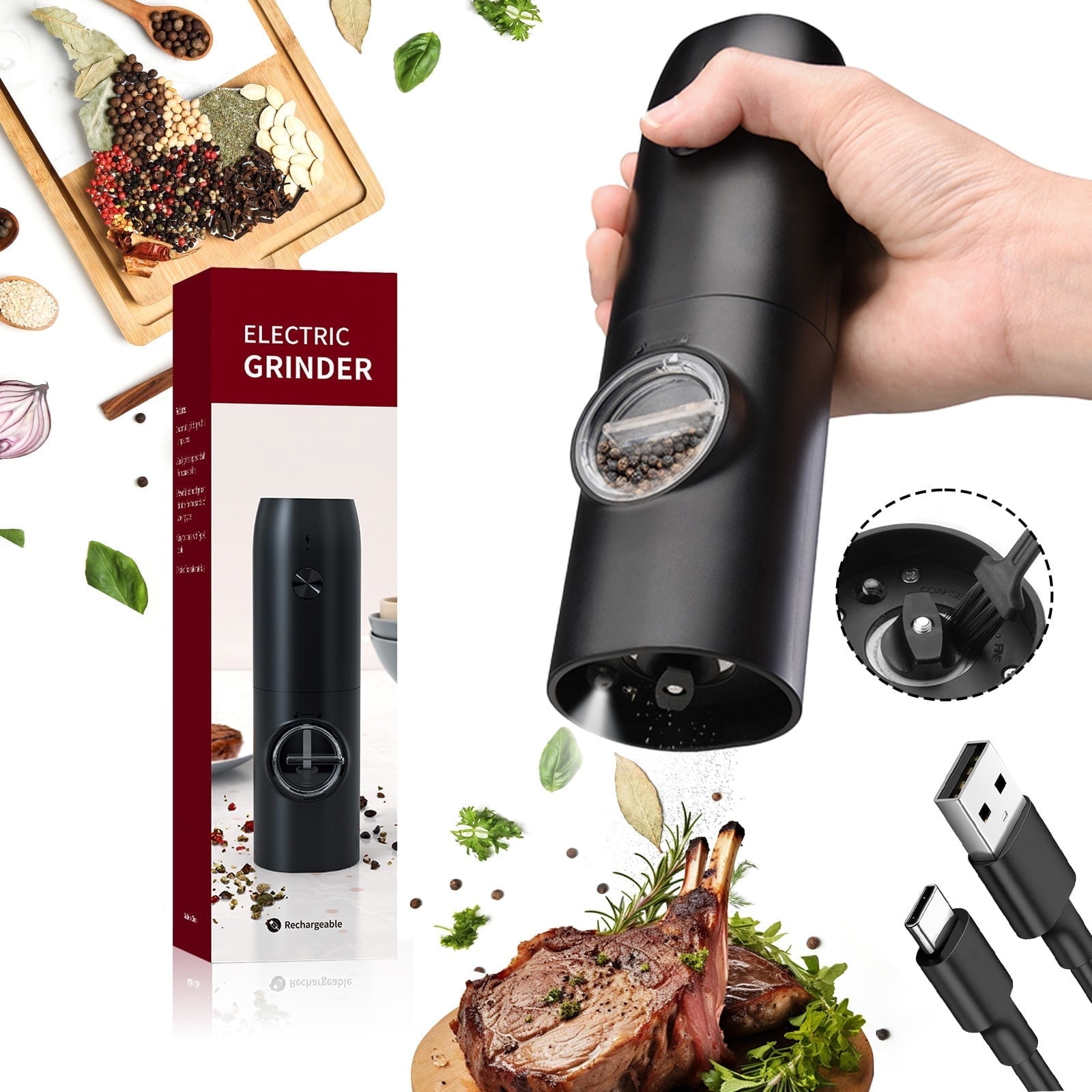 Katbite Electric Salt and Pepper Grinder, Adjustable Coarseness