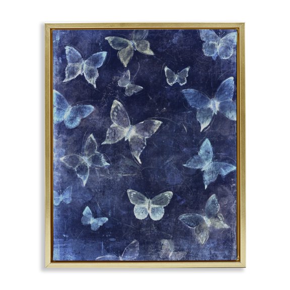 Stupell Industries Modern Blue Modern Butterflies Gold Floating Frame Canvas Art, 25 x 31, by Tim O'Toole