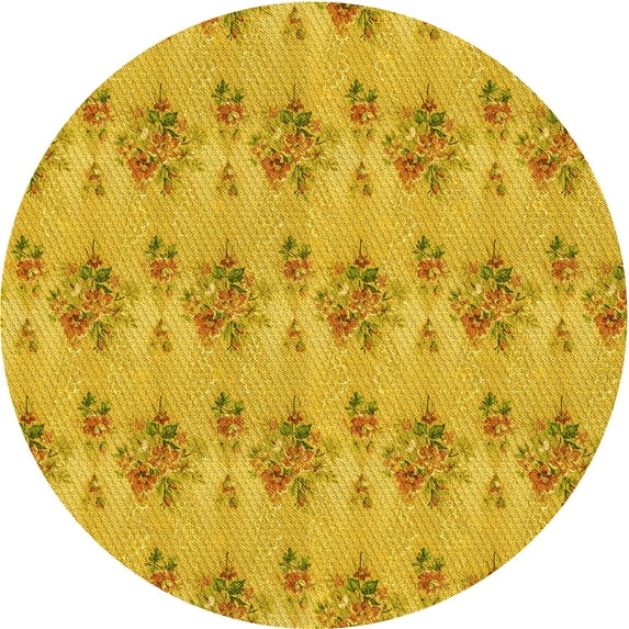 Ahgly Company Indoor Round Patterned Gold Yellow Area Rugs, 8' Round