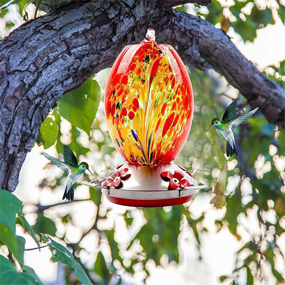 Hummingbird Feeder, Large Glass Bird Feeder for Outdoor Use with Ant Proof Hooks
