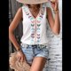 thumbnail image 5 of Camiseta Sin Mangas Informal con Cuello en V, Bordada y Estampado Gráfico para Mujer, Estilo Bohemio, con Dobladillo con Borlas. M, 5 of 8