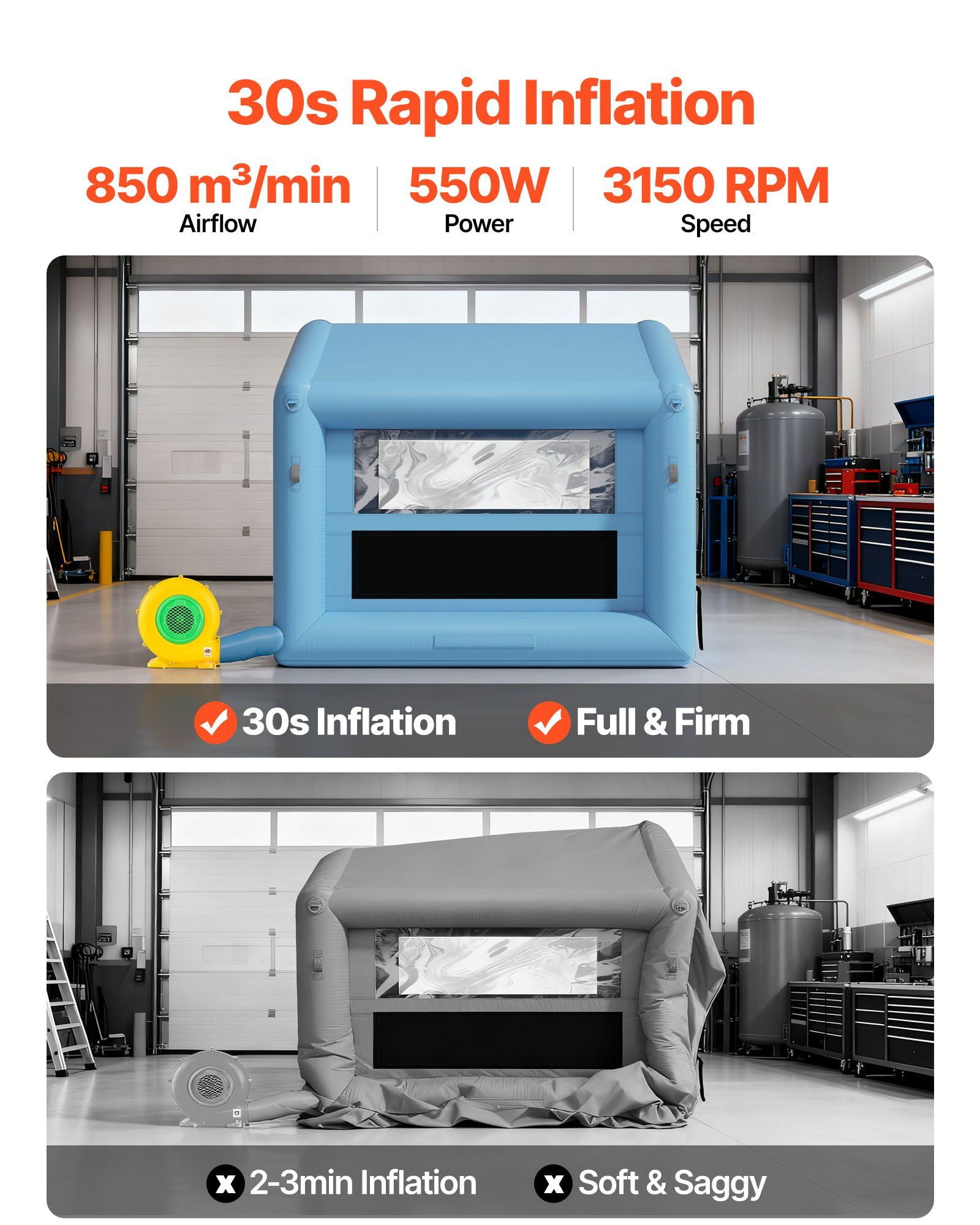 Inflatable Paint Booth 9.84x8.2x8.2ft with 550W Blower Air Filter System Triangular Roof for Bicycle Motorcycle Automotive Painting