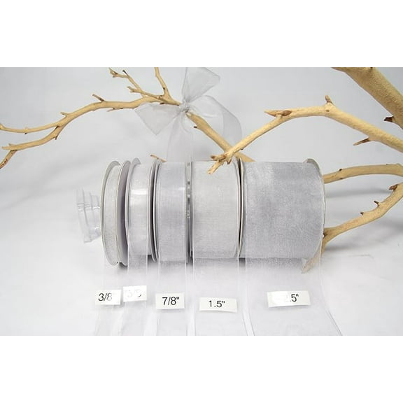 Silver Organza Sheer Ribbon-25 Yards X 1.5 Inch Ribbon