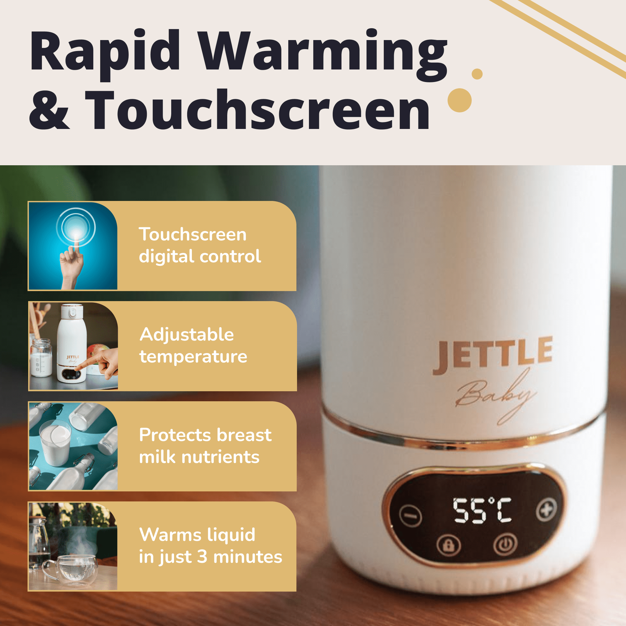 Portable Baby Bottle Warmer 500ml - Baby-Safe Travel - Cordless Rechargeable Formula & Breast Milk Warmer with LED Temperature Control