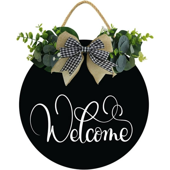 Eveokoki 12" Fall Wreaths for Front Door, Fall Welcome Sign Wooden Hanging Door Sign with Fall Leaf and Pumpkin,Welcome Sign for Porch Farmhouse Thanksgiving Autumn Front Door Decor