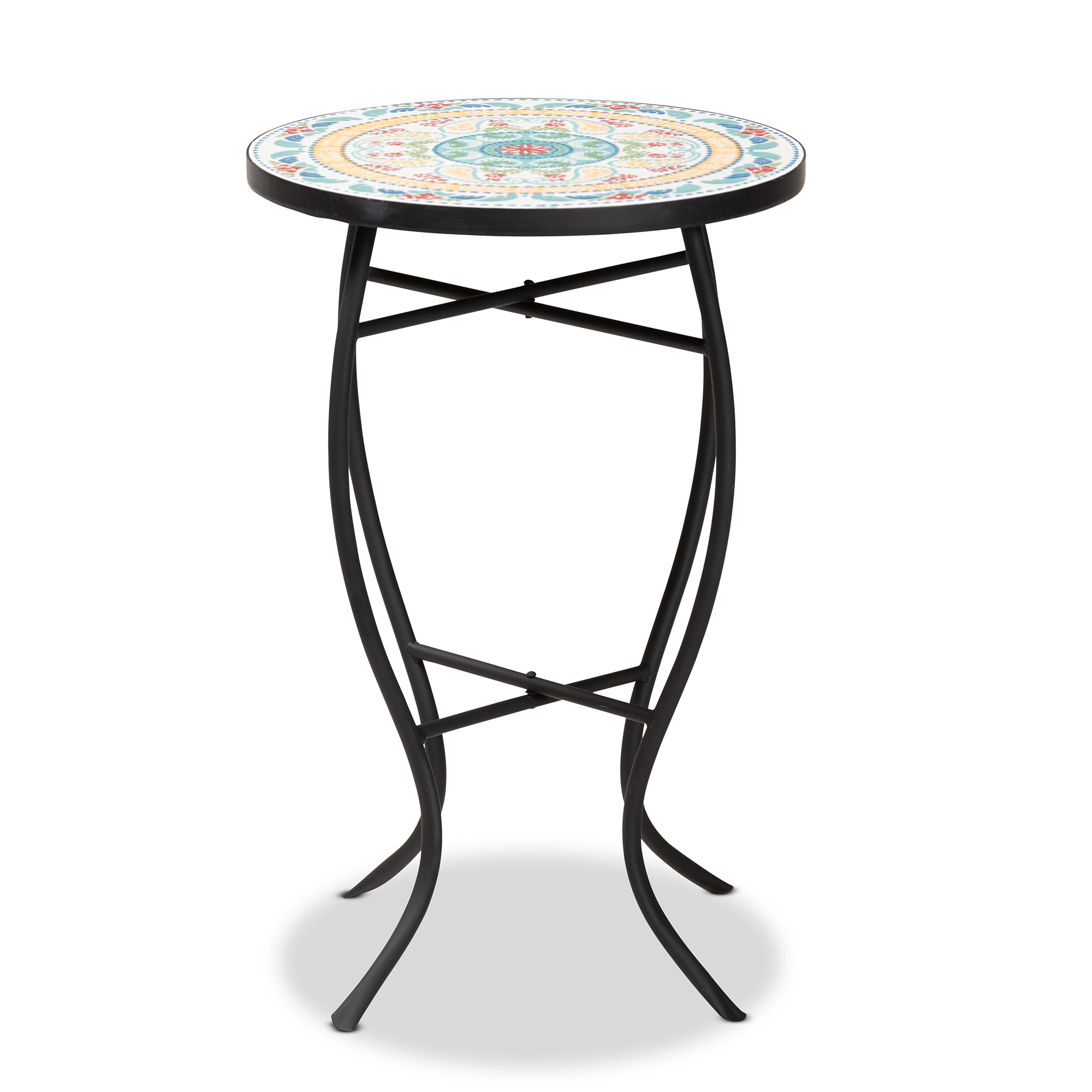 Baxton Studio Gaenor Modern and Contemporary Black Metal and Multi-Colored Ceramic Tile Plant Stand