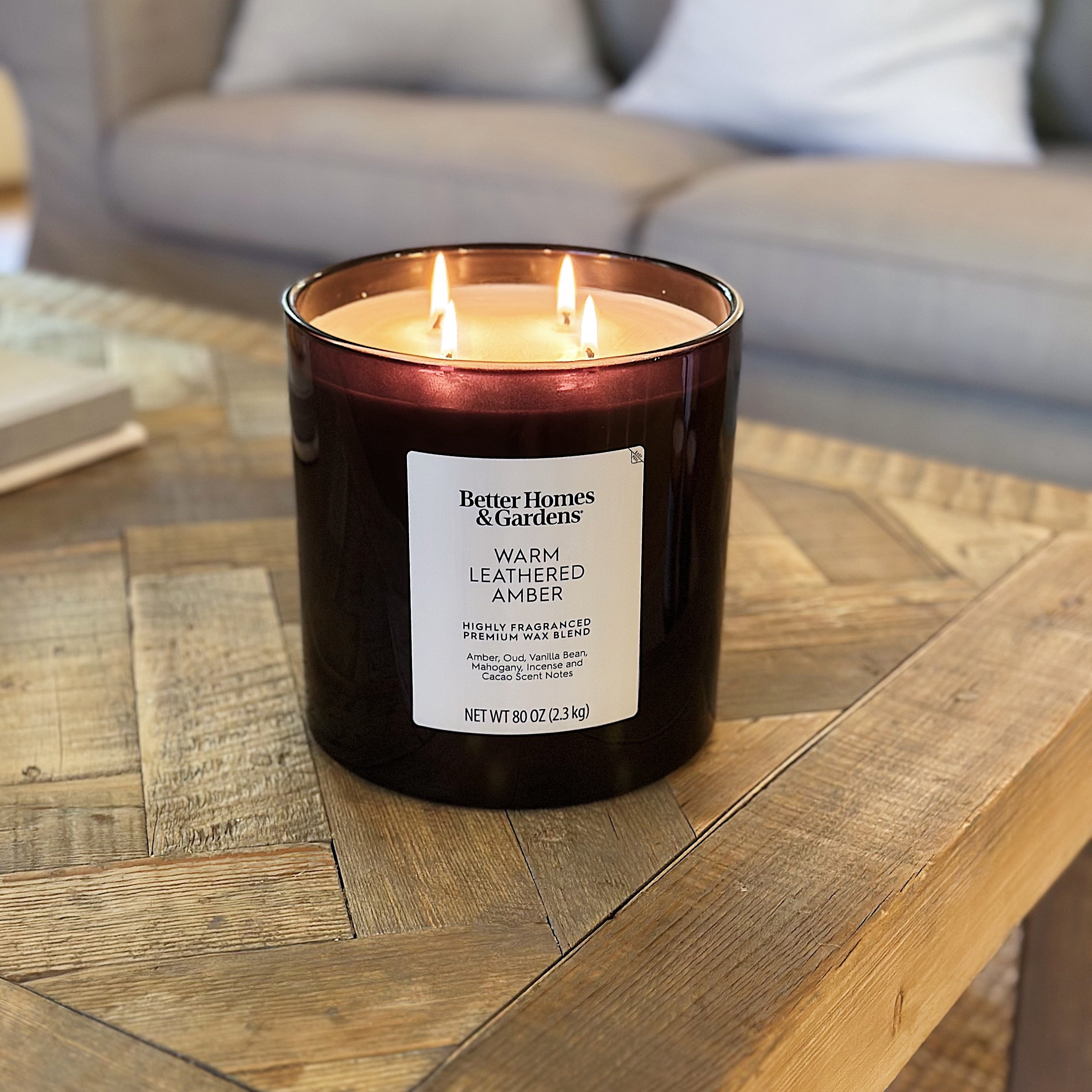Better Homes & Gardens Warm Leathered Amber Scented 4-Wick 80oz (2.26 kg) Large Oversized Jar Candle