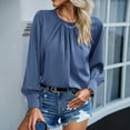 thumbnail image 3 of Spring And Summer Foreign Trade Temperament Elegant Lace Neck Long Sleeve Solid Color Blouse Blue Small, 3 of 6
