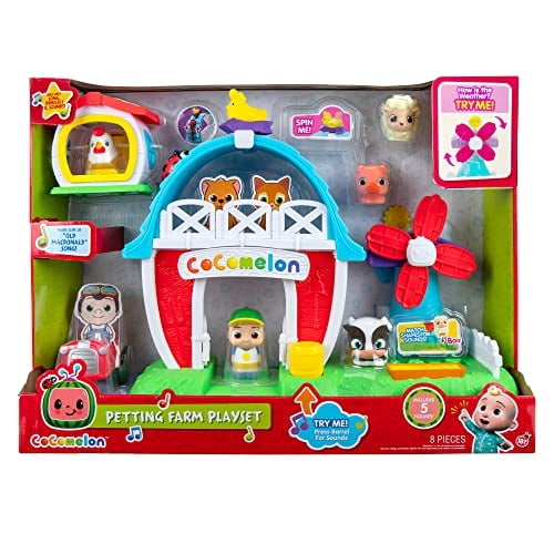 Juega de la granja de Petting Cocomelon: presenta una figura de agricultor JJ, animales de granero, fachada de CoComelon CoComelon