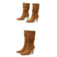 thumbnail image 6 of UngA Buckle Boots Knee High Boots Women Pointed Toe Tall Boots Stiletto High Heel Long Boots Side Zipper Sexy Dress Boots Brown,8.5, 6 of 7