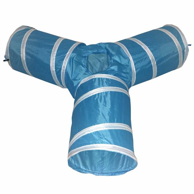3 Way Kitting Interactive Collapsible Passage Kitty Cat Tunnel, Blue & White - One Size
