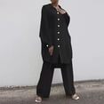 thumbnail image 2 of Babysbule Womens Fall Plus Top Sets Sales Fashion Women Solid Button Casual Long SLeeve Top+ Elastic Waist Pocket Pant Set, 2 of 6