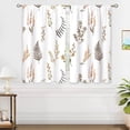 thumbnail image 3 of Tan Leaf Small Kitchen Curtains Botanical Window Treatment Plant Floral Rod Pocket Cafe Short Window Curtains for Bathroom Dining Laundry Room Flower Fall Tier Treatment Drapes 27.5x39 inch, 3 of 6