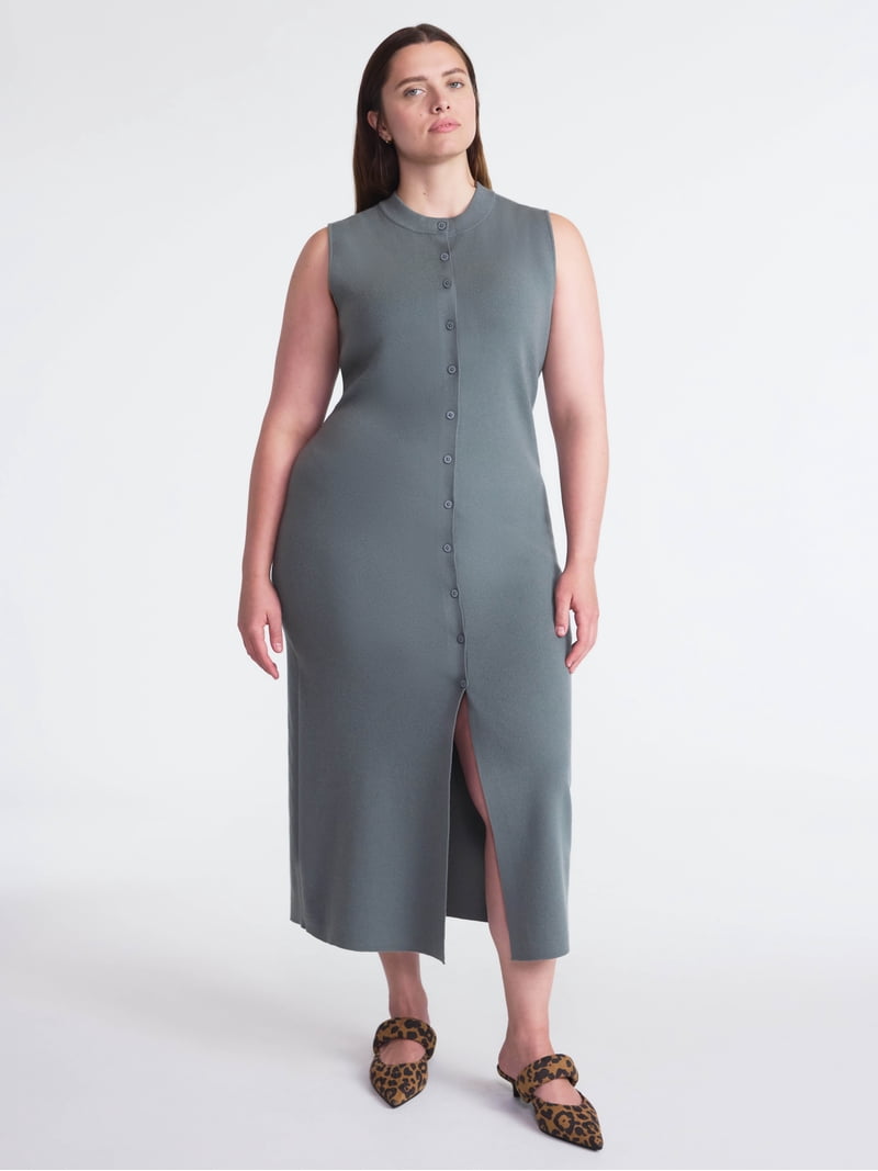 knee length dresses for ladies BUTTON FRONT MIDI SWEATER DRESS