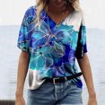 thumbnail image 3 of Gibobby Casual Playera de Manga Corta para Mujer Camiseta manga corta con estampado flores y cuello en V para mujer(Azul,XL), 3 of 4