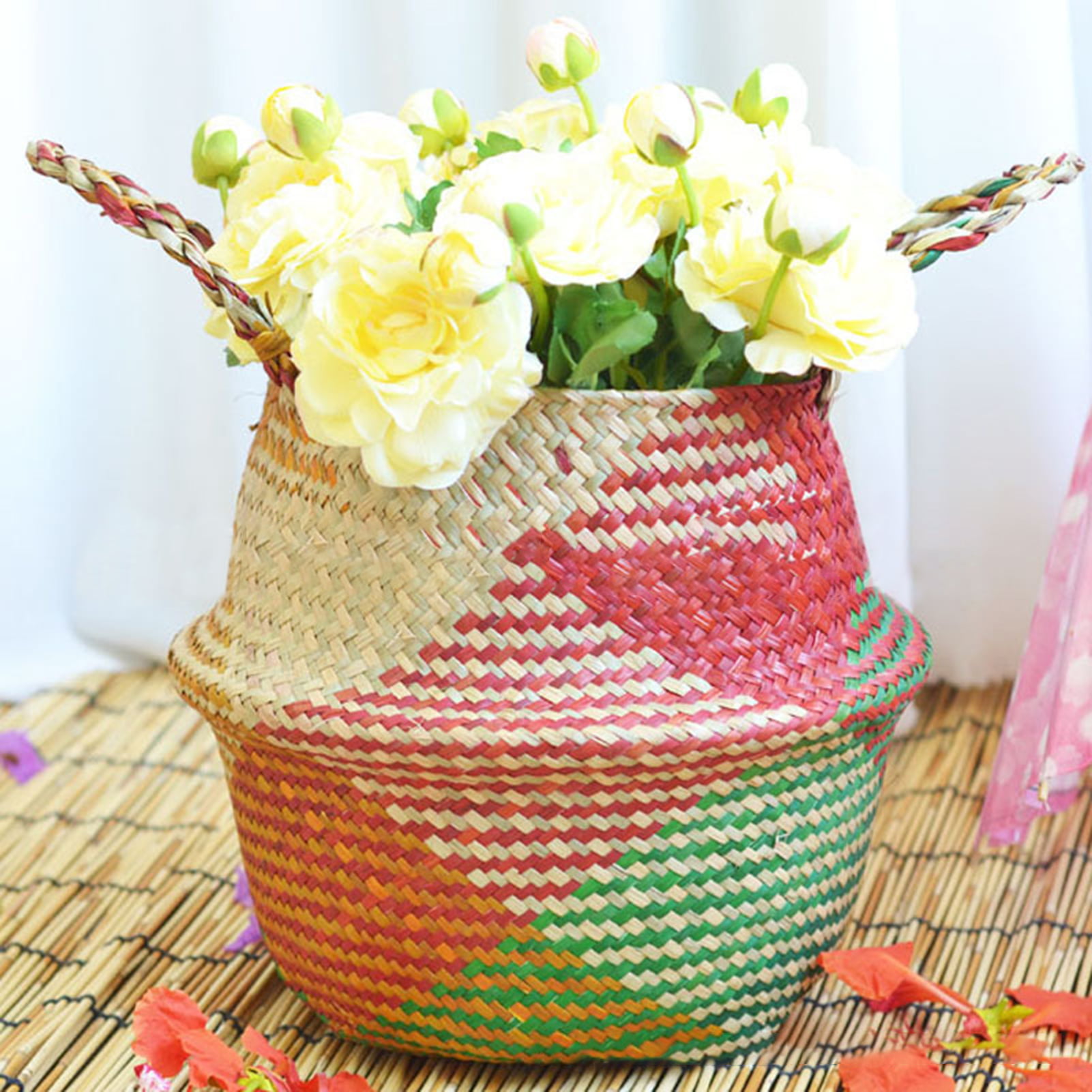 Handmade Seagrass Woven Storage Basket Flower Plants Straw Pots Sundries Bag 