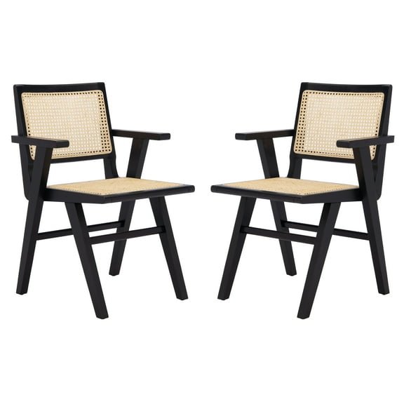 SAFAVIEH Couture Hattie Coastal Cane Solid Dining Armchair, Black/Natural (Set of 2)