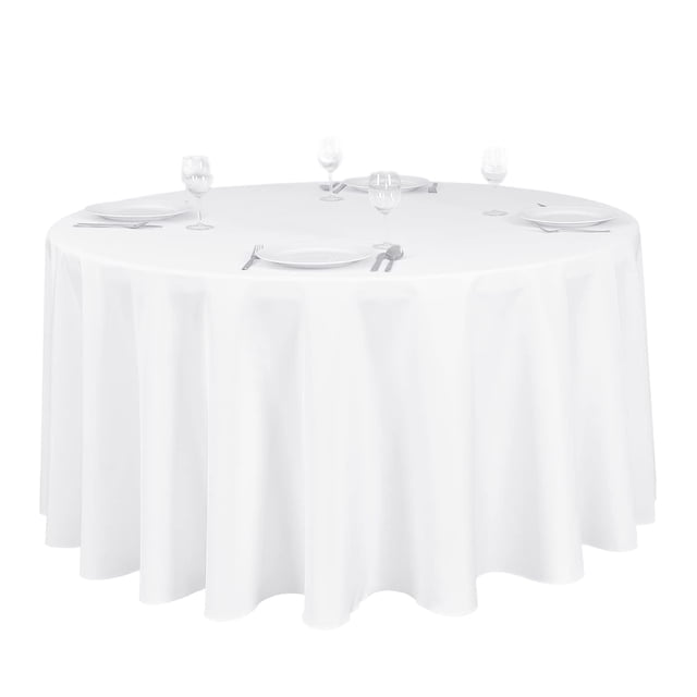 Ltc Linens 120 In Round Tablecloth For 60 Inch Round Table - White Round Table Cover - Washable, Wrinkle Resistant Polyester Fabric Cloth For Wedding, Party