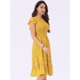 thumbnail image 4 of DARING DIVA Stylish Midi Smocked Floral Dress  L Yellow, 4 of 6