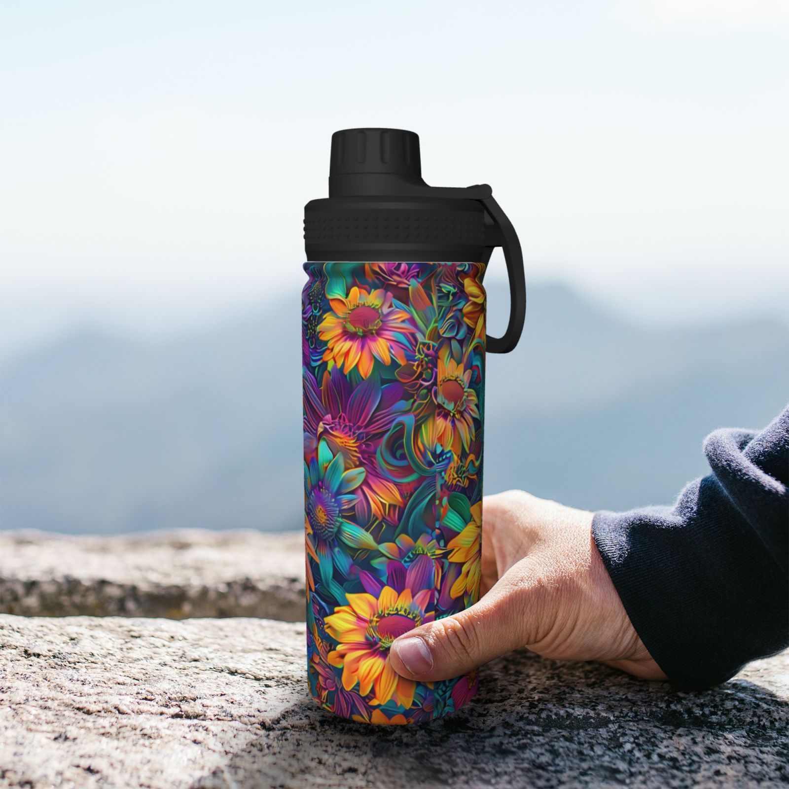 Picia Psychedelic Sunflowers Pattern Water Bottle 18 oz Stainless