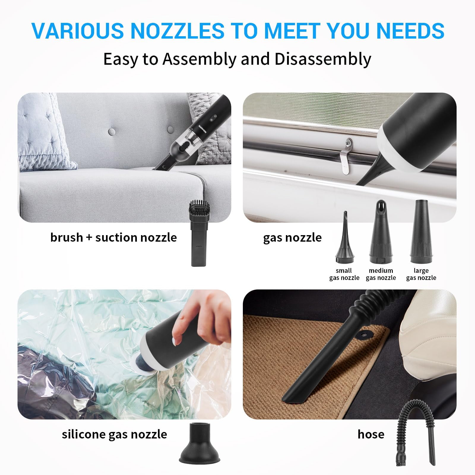 NOVORIK Cordless Handheld Vacuum Cleaner 15000Pa, Portable Car Vacuum with HEPA Filter, Rechargeable Mini Vacuum for Car, Home, Pet Hair, Wet Dry Cleaning, Blower & Inflator