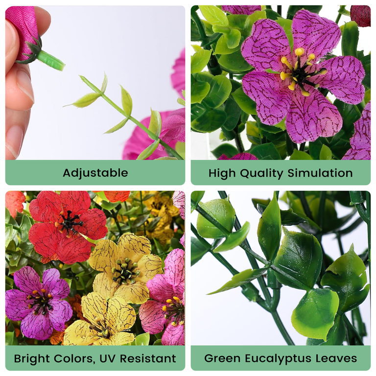 Homsunny 12 Bundles Artificial Flowers For Outdoors - UV Resistant Silk Daisies & Eucalyptus For Pots & Planters