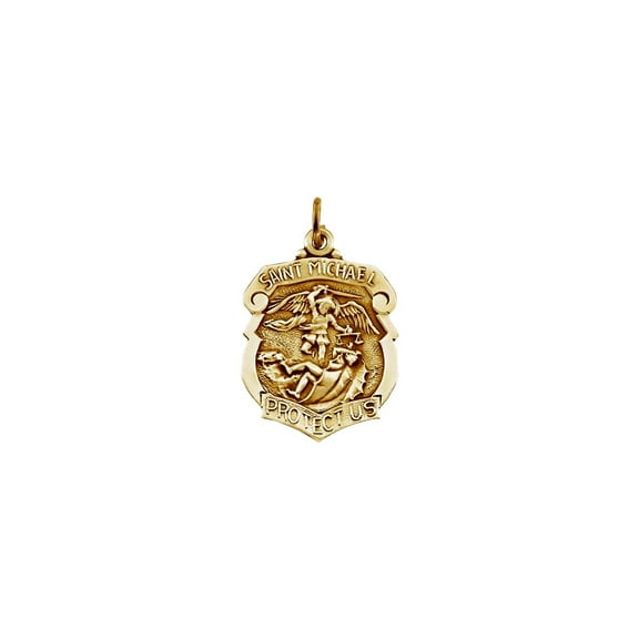 Necklace 14k Yellow Gold 16.5x14mm Polished St. Michael Shield Medal Pendant for Women - 1.7 Grams