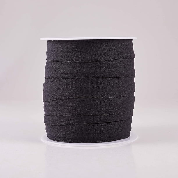 Cinta elástica plegable negra FOE de 30 yardas, 15 mm y 5/8", para coleteros y bandas para el cabello.