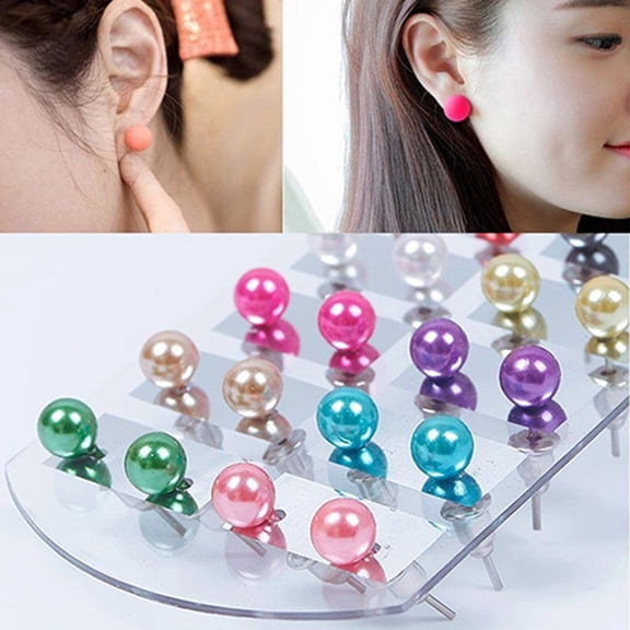 batmeuy 12 Pairs Women Fashion Faux Pearl Round Ball Ear Studs Earrings for Party