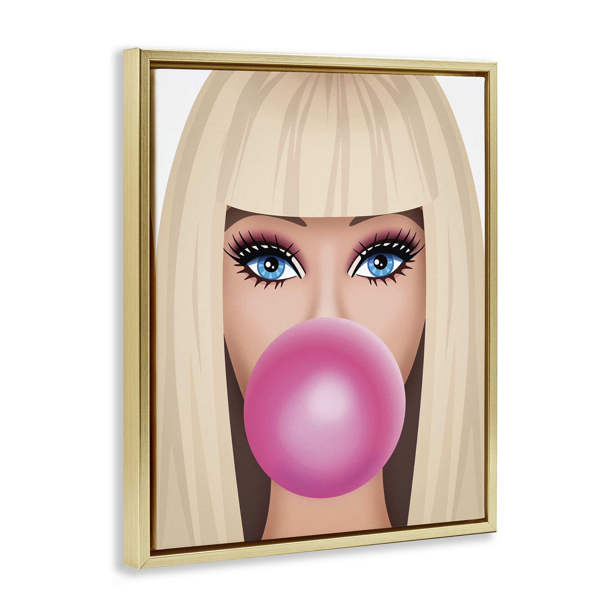 Stupell Industries Blonde Girl & Bubblegum People Painting Gold Floater Framed Canvas Art Print Wall Art, 17 x 21