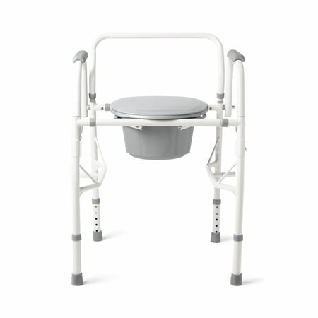Condition photo showing New/Like New for medline steel drop arm commode, for elderly and disabled, supports up to 300 lbs, gray