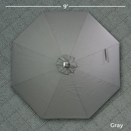 Sun Ray - 9' Round 8Rib Aluminum Bluetooth Solar Lighted Umbrella - Grey