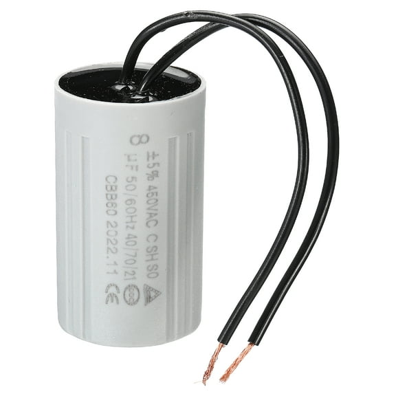 CBB60 8uF Running Capacitor, AC 450V 2 Wires 50/60Hz Cylinder 60x35mm for Motor Start