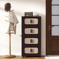 thumbnail image 2 of 4 Tiers Folding Storage Cabinet,20" Side Wide Stackable Storage Bins with Doors and Wheels, Space Saving Plastic Cabinet for Living Room, Office, Dorm, Retro Brown, 2 of 10