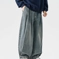 thumbnail image 4 of Blmnix Cargo Mens Pants Low Waisted Baggy Relaxed Fit Jeans Barrel Jeans Sweatpants Blue Wide-Leg Long Summer Pants for Men,XXXXL, 4 of 9
