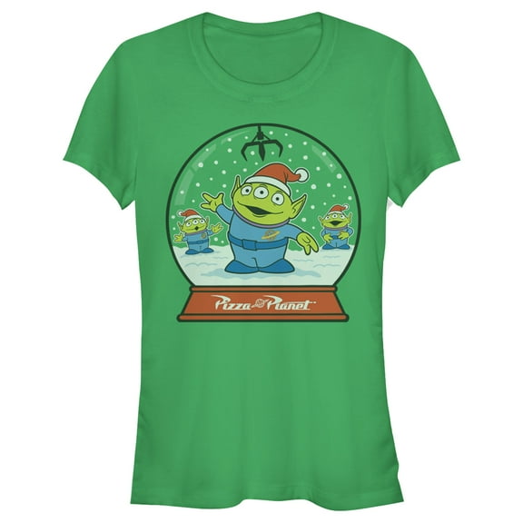 Junior's Toy Story Christmas Alien Snow Globe  Graphic Tee Kelly Green Small
