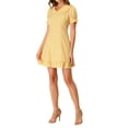 thumbnail image 4 of INSPIRE CHIC Womens Gingham Checks Ruffled Peter Pan Collar 1960s Mini Dress XL Yellow, 4 of 7