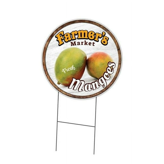 SignMission Corrugated Plastic Sign With Double Sided Image 16" Circular - Farmer's Market Mangoes | Coroplast Yard Sign With Stake |  Made in the USA
