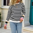 thumbnail image 4 of Suéter Informal de Cuello Redondo y Larga para Mujer, Jersey de Punto A Rayas A . Negro XL, 4 of 10
