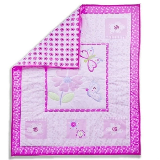 Dream On Me Pink Butterfly Flower 2Piece Portable Crib Bedding Set