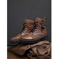 thumbnail image 2 of Men's High-Top Combat Boots with Lace-Up Adjustable Buckle Strap, Mixed Fabric & Faux Leather Upper, Durable Outdoor Footwear for Daily Wear and Casual Activities, 2 of 9
